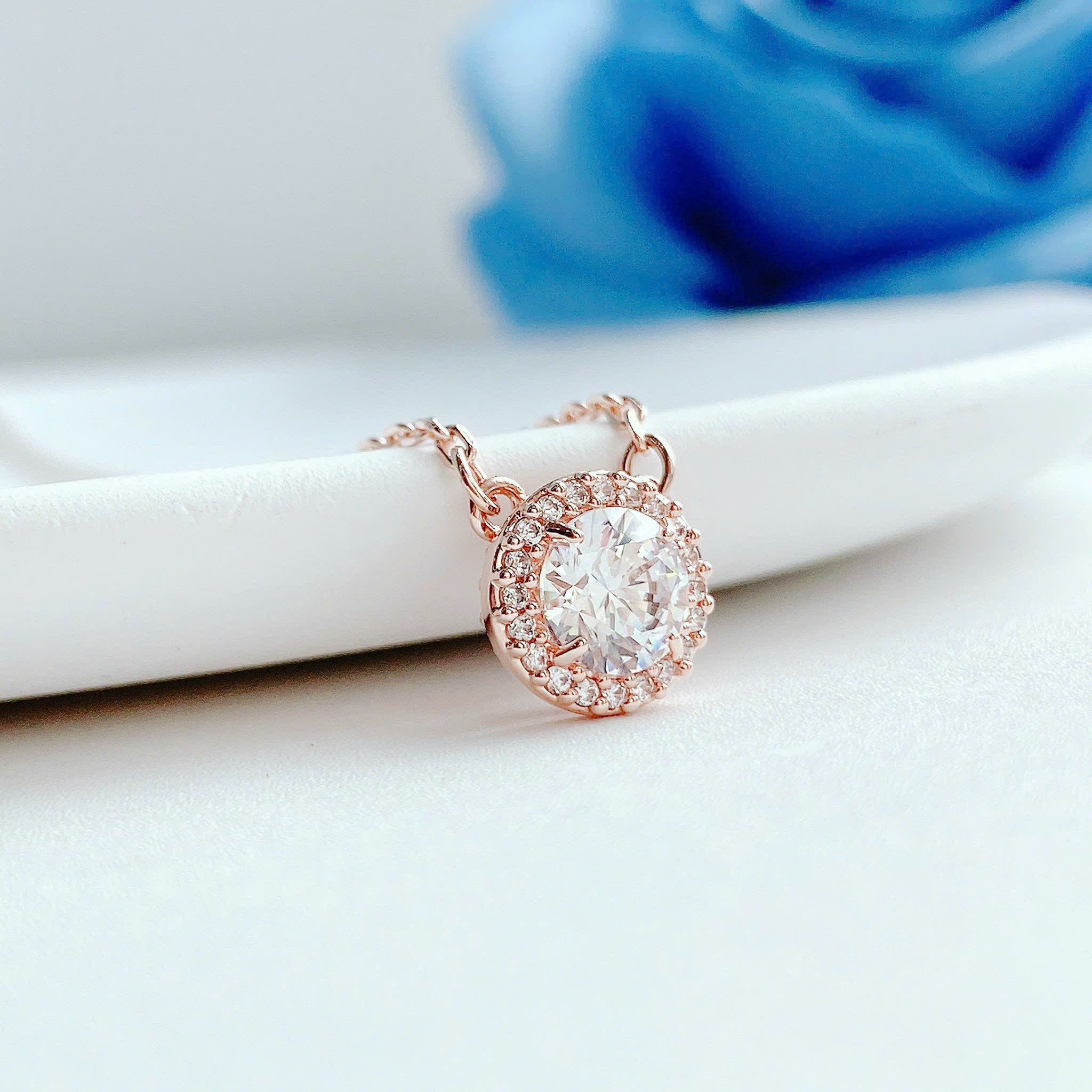 Una Angelic pendant Round cut, Pavé, White, Rose gold-tone plated