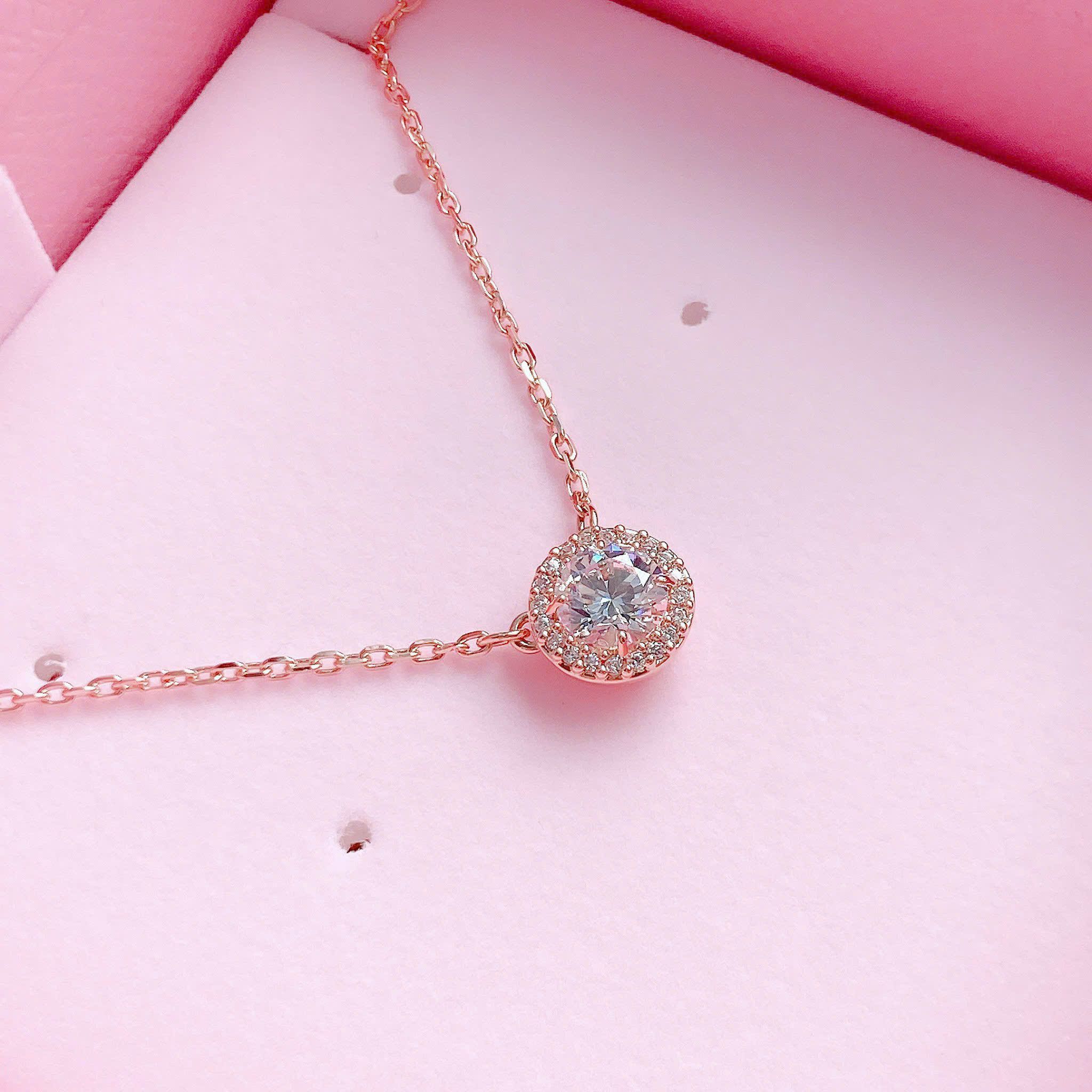 Una Angelic pendant Round cut, Pavé, White, Rose gold-tone plated
