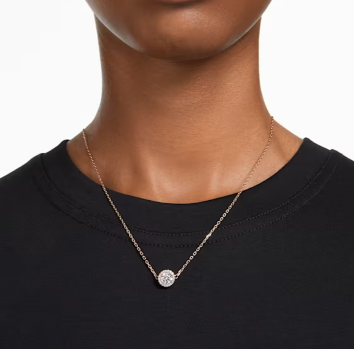 Una Angelic pendant Round cut, Pavé, White, Rose gold-tone plated