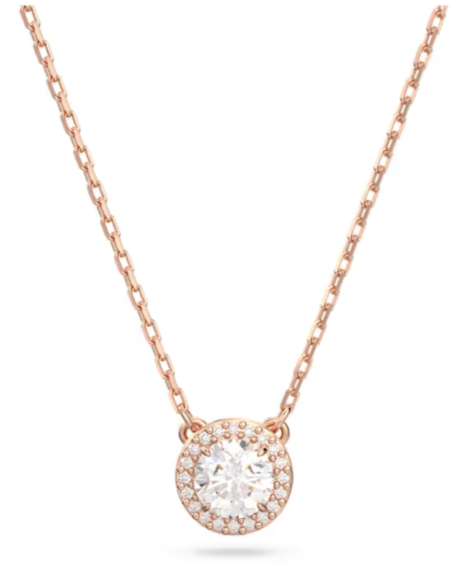 Una Angelic pendant Round cut, Pavé, White, Rose gold-tone plated
