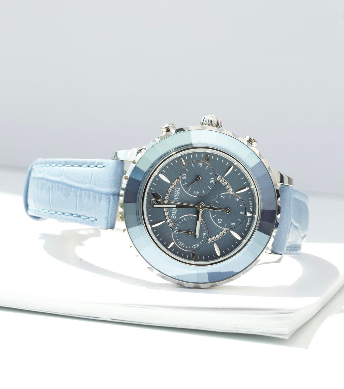 Đồng hồ Swarovski Octea Lux cao cấp xanh biển - Swarovski Octea Lux Chrono watch Swiss Made, Leather strap, Blue, Stainless steel