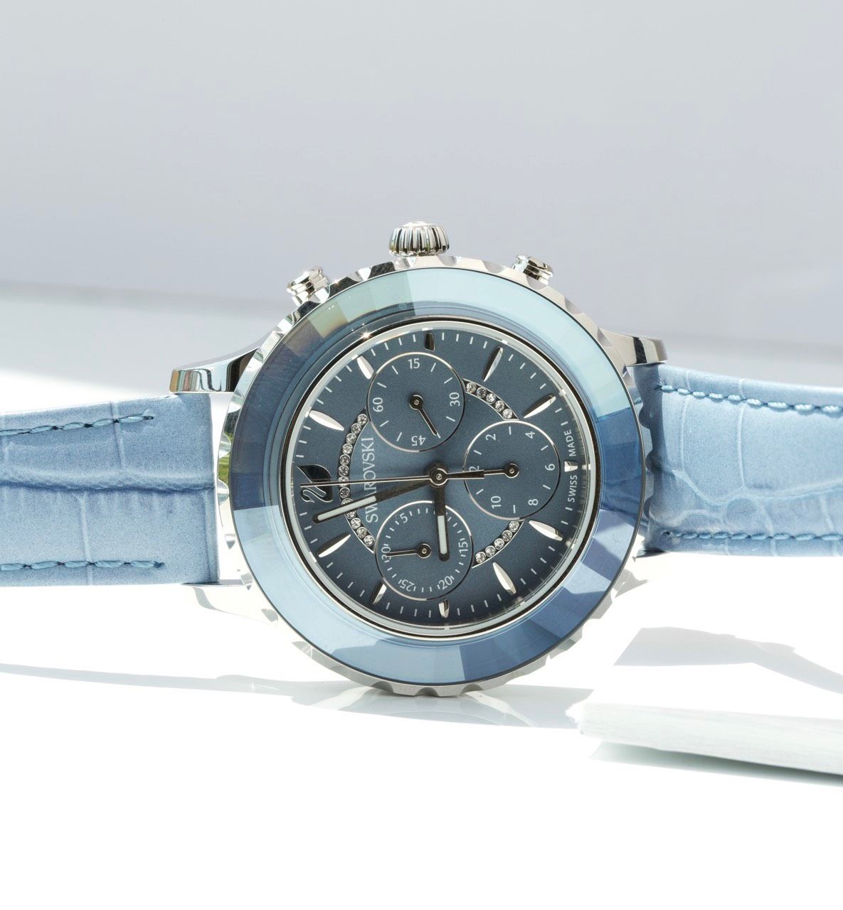 Đồng hồ Swarovski Octea Lux cao cấp xanh biển - Swarovski Octea Lux Chrono watch Swiss Made, Leather strap, Blue, Stainless steel