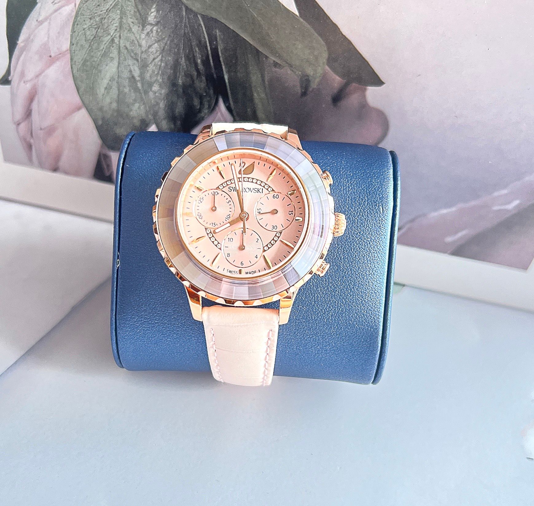 Đồng hồ Swarovski Octea Lux hồng - Swarovski Octea Lux Chrono watch Swiss Made, Leather strap, Pink, Rose gold-tone finish