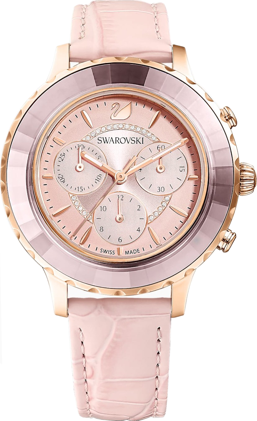 Đồng hồ Swarovski Octea Lux hồng - Swarovski Octea Lux Chrono watch Swiss Made, Leather strap, Pink, Rose gold-tone finish