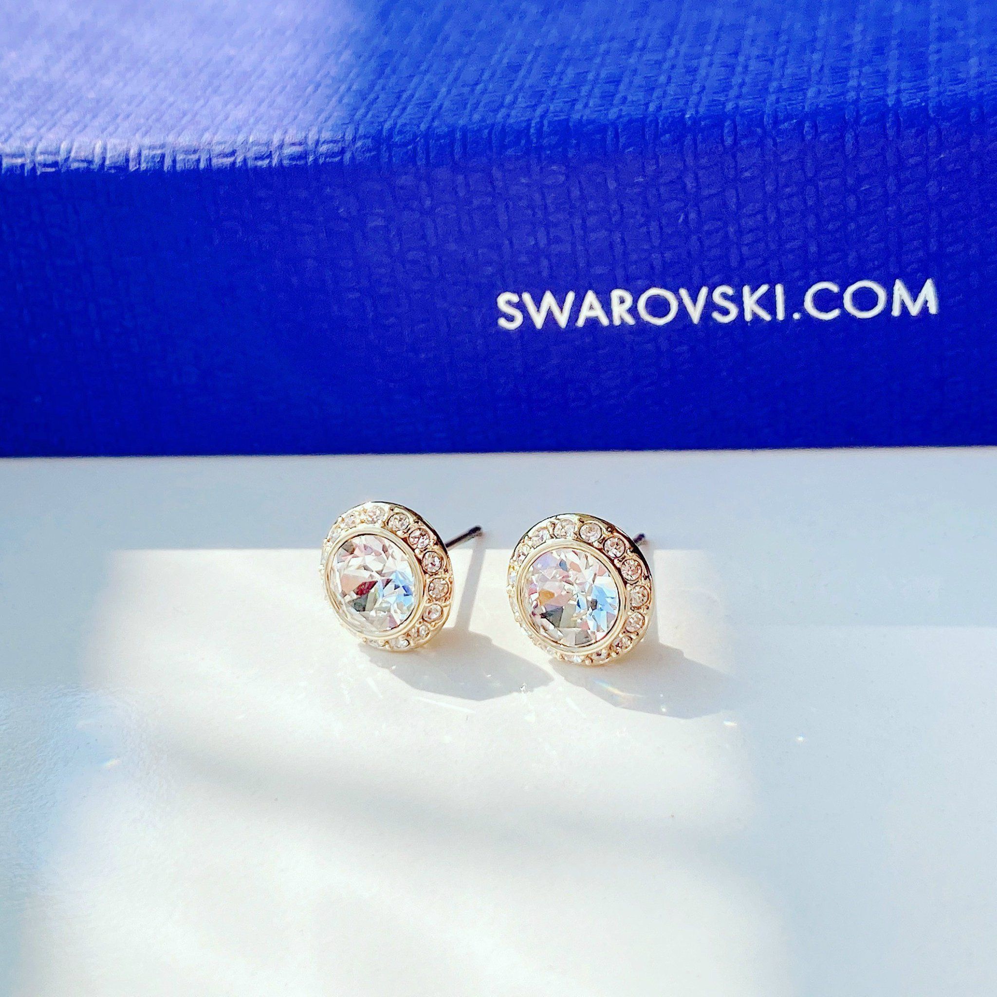 Khuyên Swarovski Angelic màu vàng - Swarovski Angelic stud earrings Round cut, White, Gold-tone plated