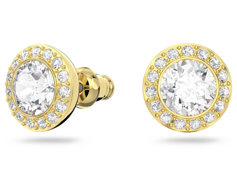 Khuyên Swarovski Angelic màu vàng - Swarovski Angelic stud earrings Round cut, White, Gold-tone plated