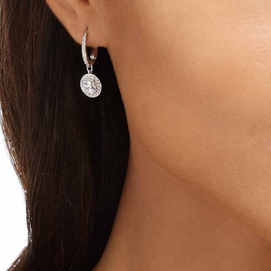 Khuyên tai Swarovski Angelic dáng rơi - Swarovski Angelic drop earrings Round cut, White, Rhodium plated