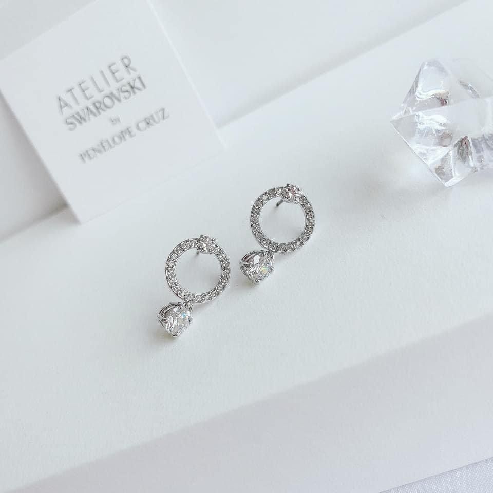 Khuyên tai Attract tròn Swarovski - Swarovski Attract hoop earrings Round cut, White, Rhodium plated