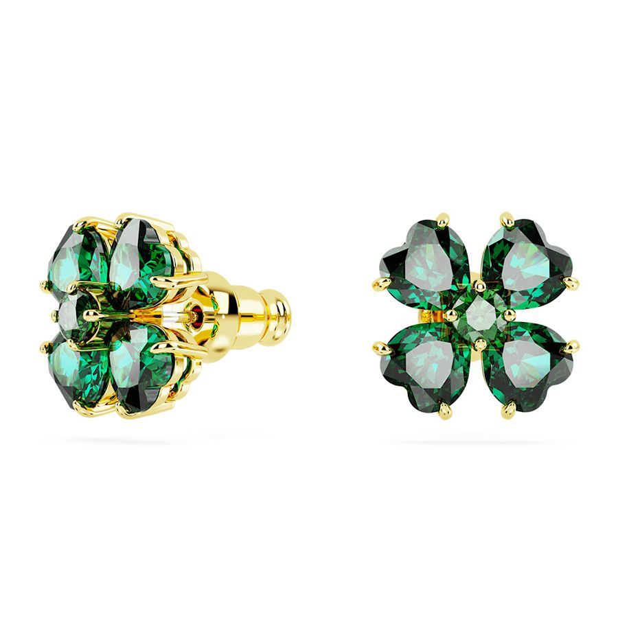 Khuyên tai cỏ bốn lá màu xanh ngọc lục bảo - Swarovski Idyllia stud earrings Clover, Green, Gold-tone plated
