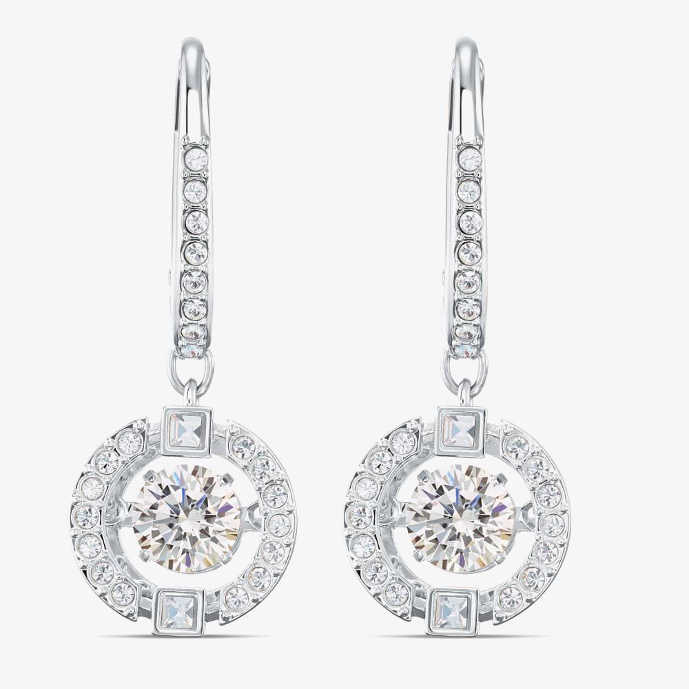 Khuyên tai đá nhảy Swarovski màu trắng - Swarovski Sparkling Dance drop earrings Round cut, White, Rhodium plated