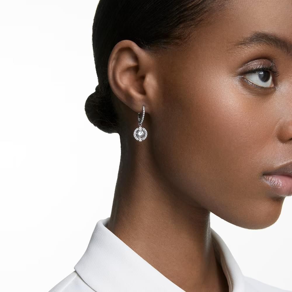 Khuyên tai đá nhảy Swarovski màu trắng - Swarovski Sparkling Dance drop earrings Round cut, White, Rhodium plated
