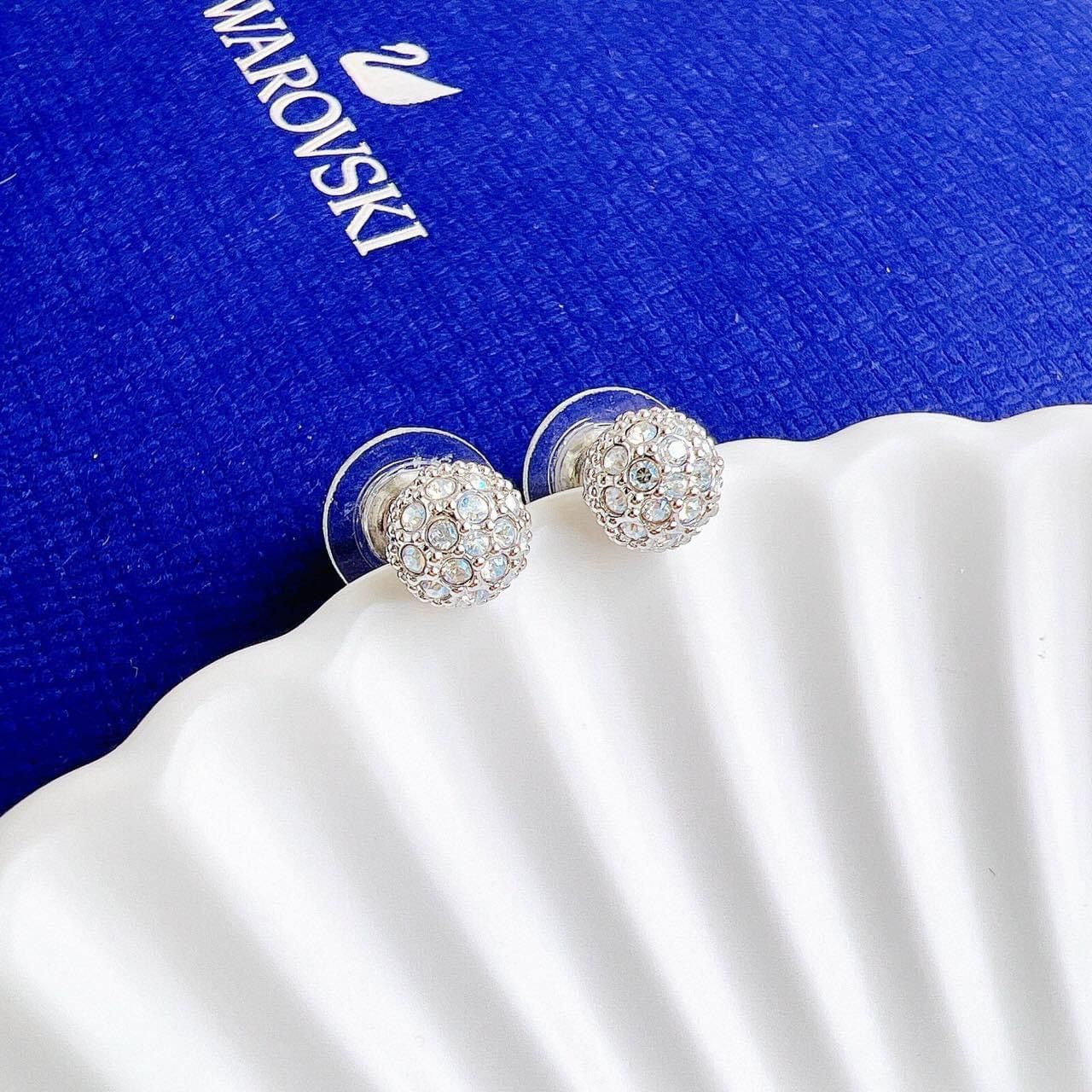 Khuyên tai Swarovski nụ trắng đính full pha lê - Swarovski Euphoria stud earrings Round shape, White, Rhodium plated