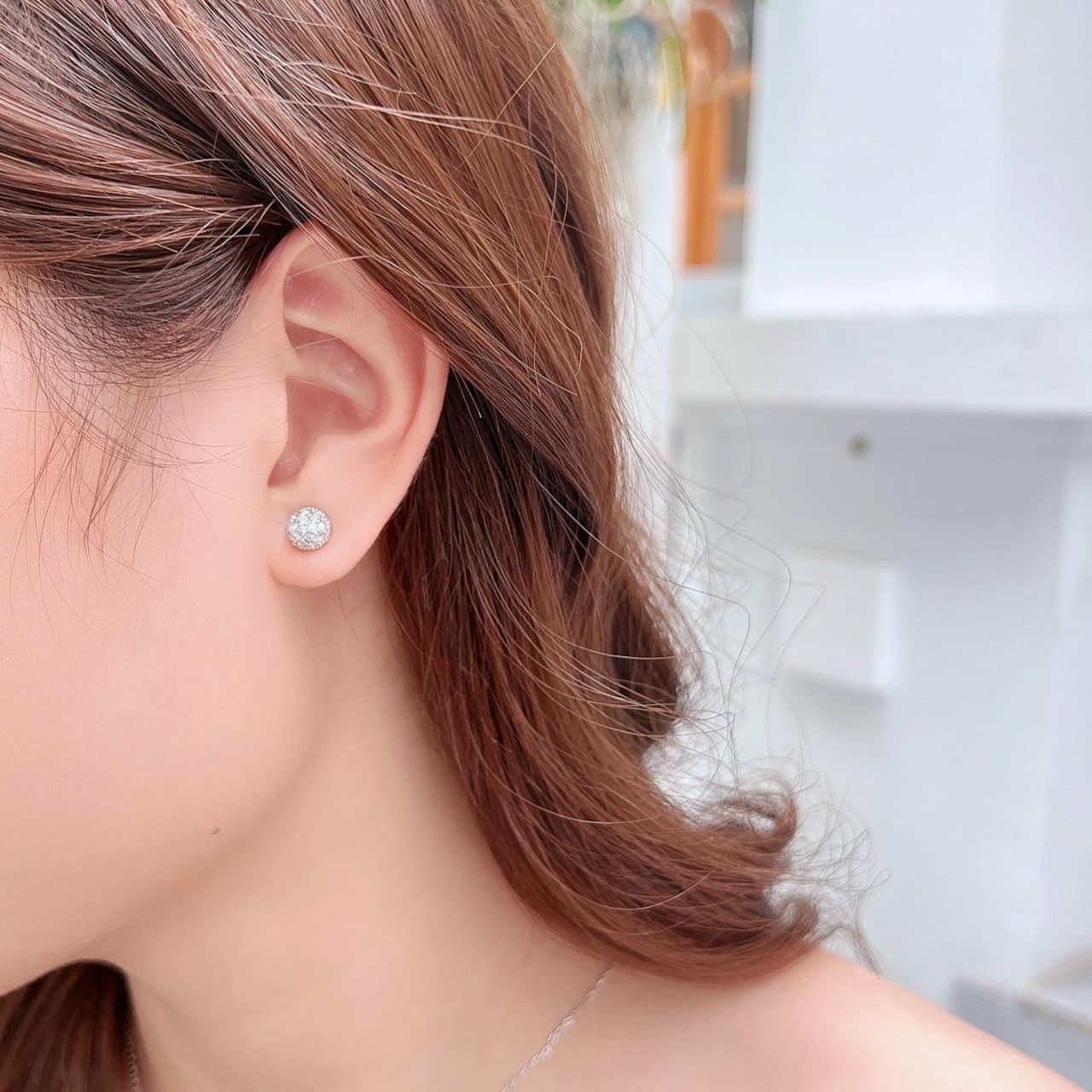 Khuyên tai Swarovski nụ trắng đính full pha lê - Swarovski Euphoria stud earrings Round shape, White, Rhodium plated