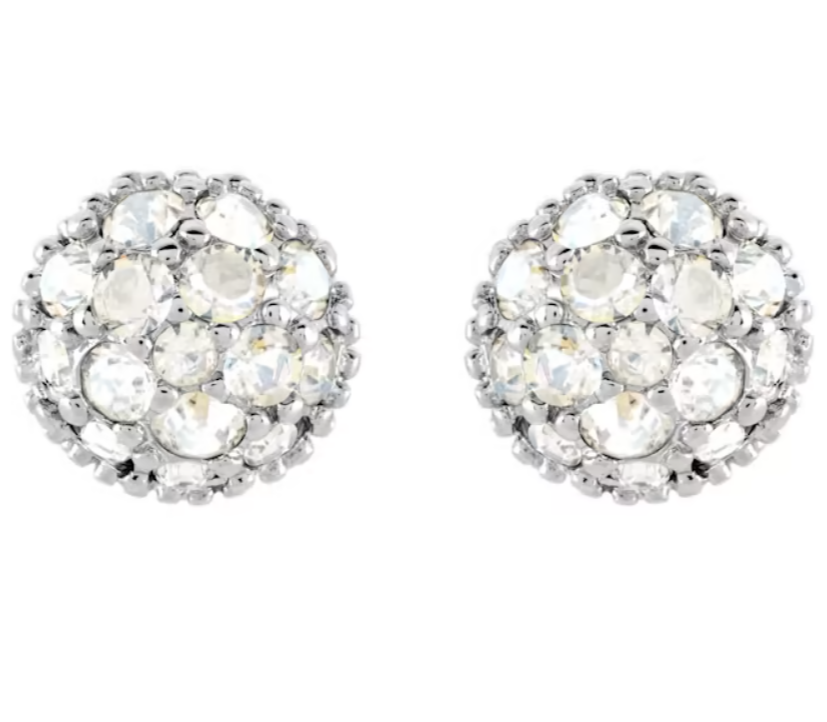 Khuyên tai Swarovski nụ trắng đính full pha lê - Swarovski Euphoria stud earrings Round shape, White, Rhodium plated