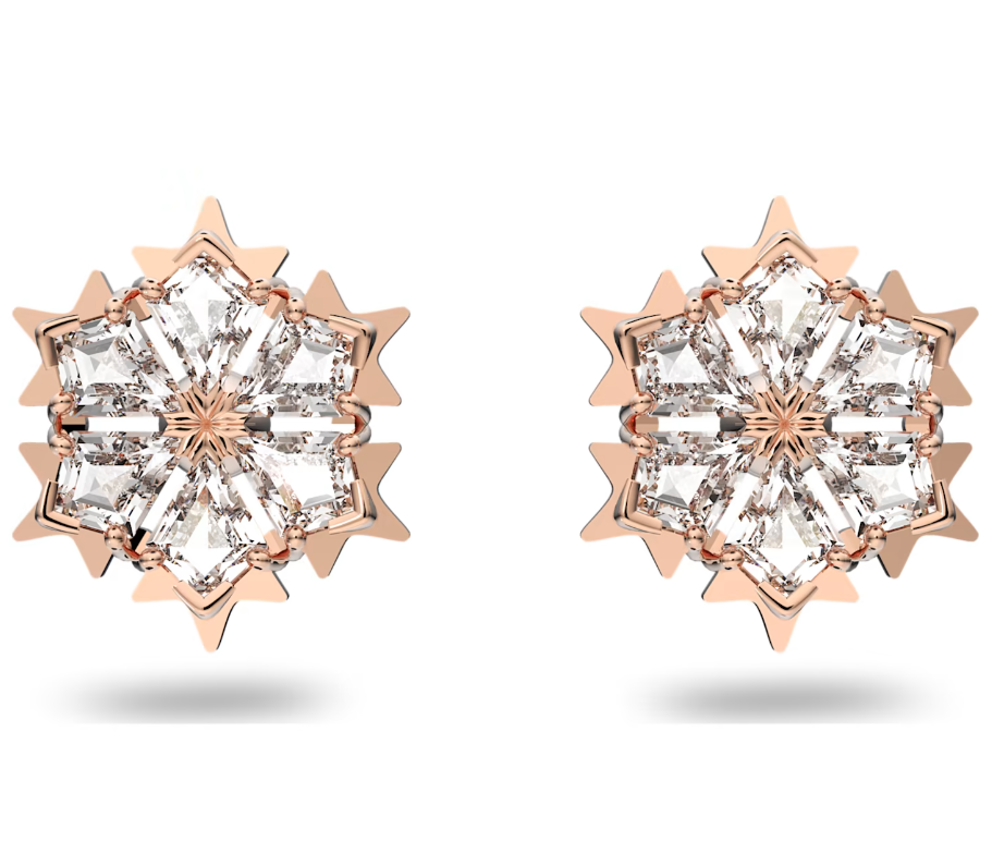 Khuyên hoa tuyết Swarovski màu vàng hồng - Swarovski Magic stud earrings Snowflake, White, Rose gold-tone plated