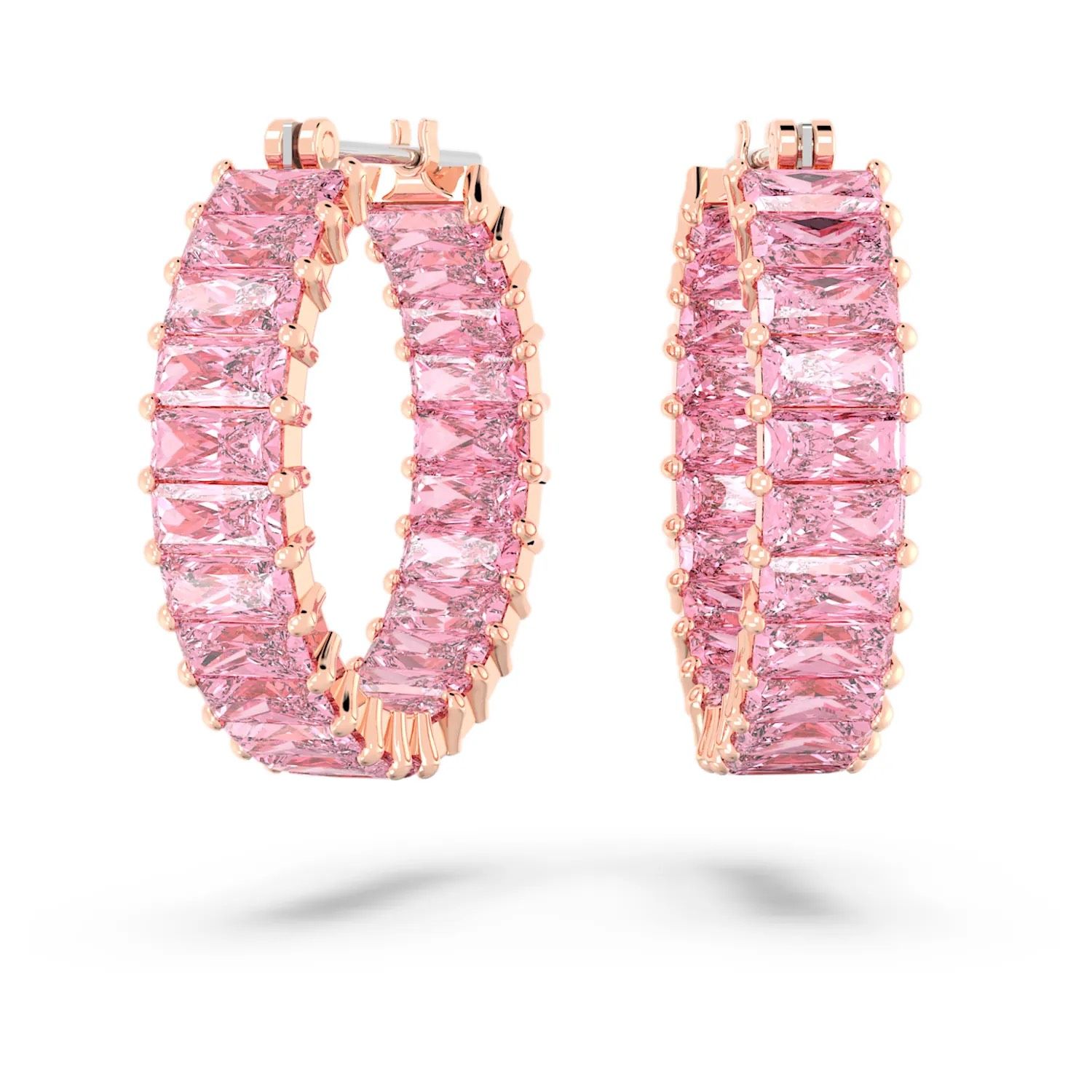 Khuyên tai Swarovski Matrix hồng - Swarovski Matrix hoop earrings Baguette cut, Pink, Rose gold-tone plated