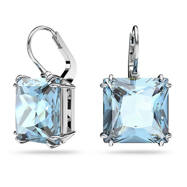 Khuyên tai Swarovski Millenia xanh aqua - Swarovski Millenia drop earrings Square cut, Blue, Rhodium plated