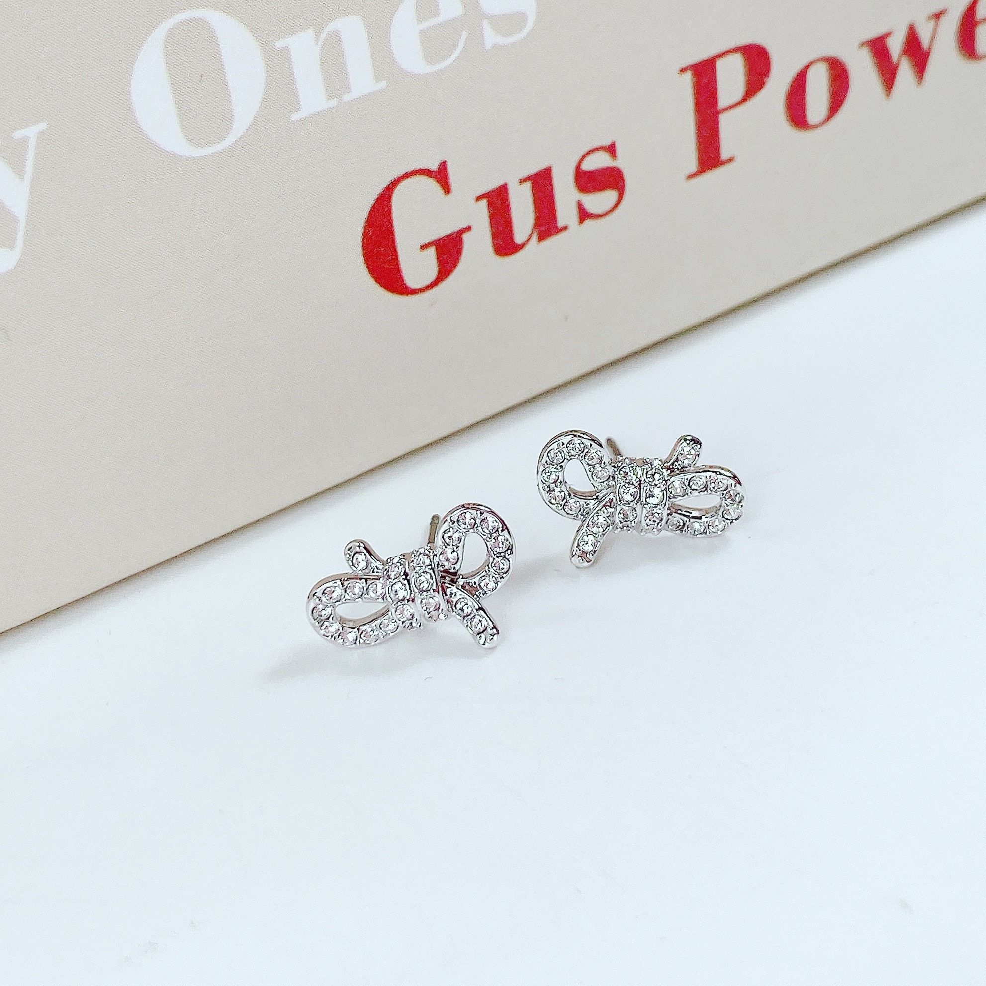 Khuyên tai nơ trắng Swarovski - Swarovski Lifelong Bow stud earrings Bow, White, Rhodium plated