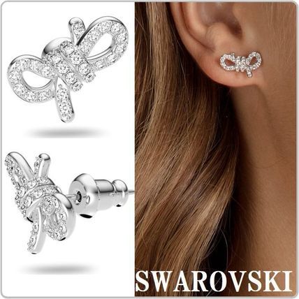 Khuyên tai nơ trắng Swarovski - Swarovski Lifelong Bow stud earrings Bow, White, Rhodium plated