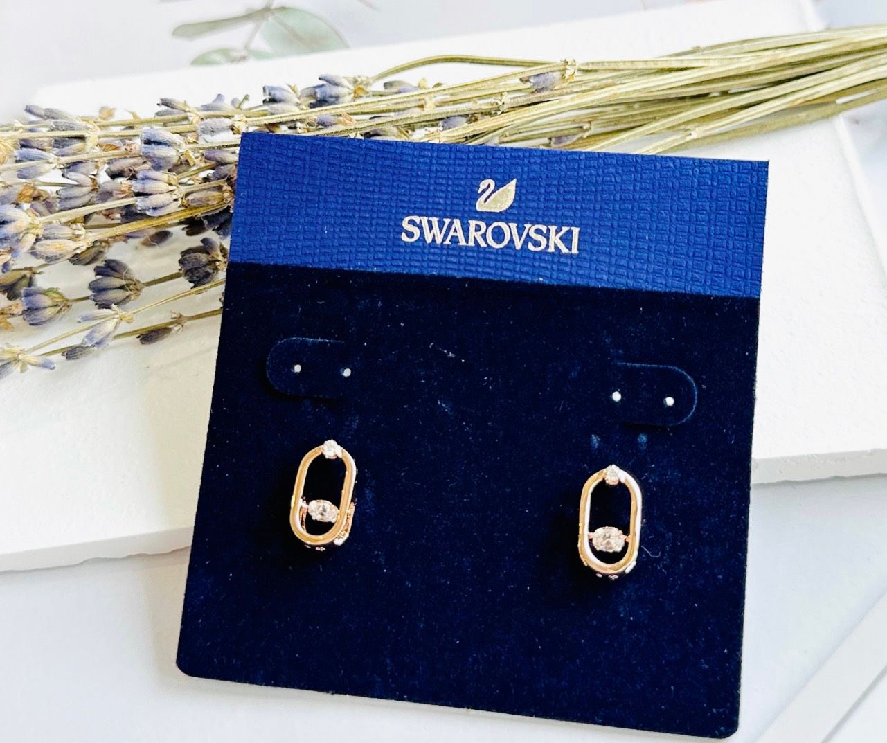Khuyên tai đá nhảy Swarovski dáng oval - Swarovski Sparkling Dance stud earrings Round cut, Oval shape, White, Rose gold-tone plated