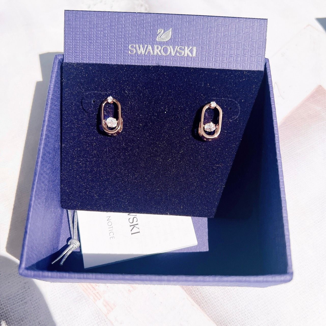 Khuyên tai đá nhảy Swarovski dáng oval - Swarovski Sparkling Dance stud earrings Round cut, Oval shape, White, Rose gold-tone plated