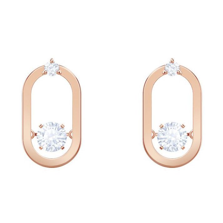 Khuyên tai đá nhảy Swarovski dáng oval - Swarovski Sparkling Dance stud earrings Round cut, Oval shape, White, Rose gold-tone plated