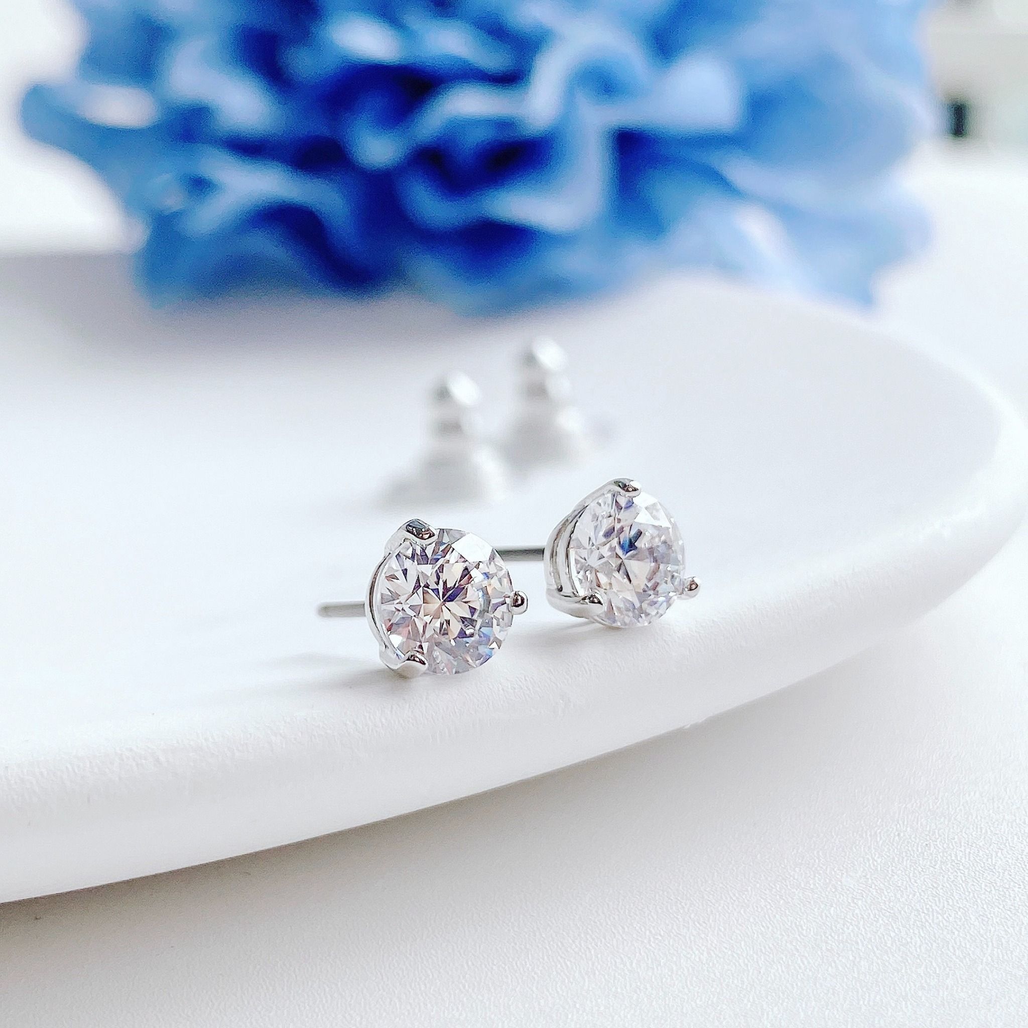Khuyên nụ tròn Swarovski Solitaire màu trắng - Swarovski Solitaire stud earrings Round cut, White, Rhodium plated
