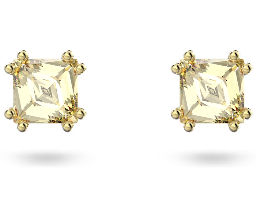 Stilla stud earrings Square cut, Yellow, Gold-tone plated