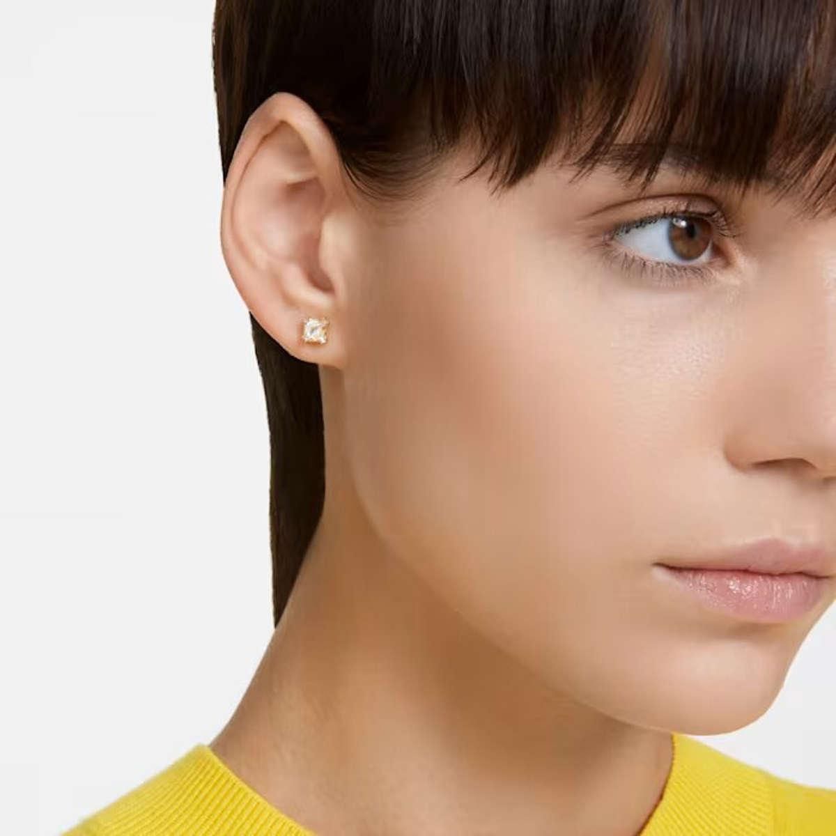 Stilla stud earrings Square cut, Yellow, Gold-tone plated