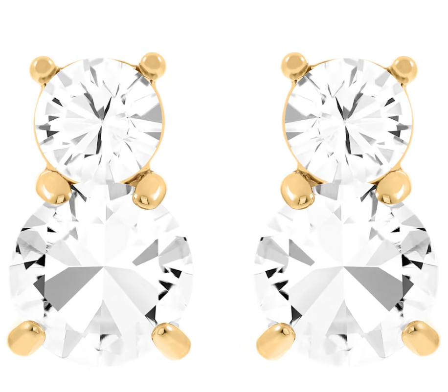 Khuyên tai Swarvoski Solitaire màu vàng - Swarovski Solitaire stud earrings Round cut, White, Gold-tone plated
