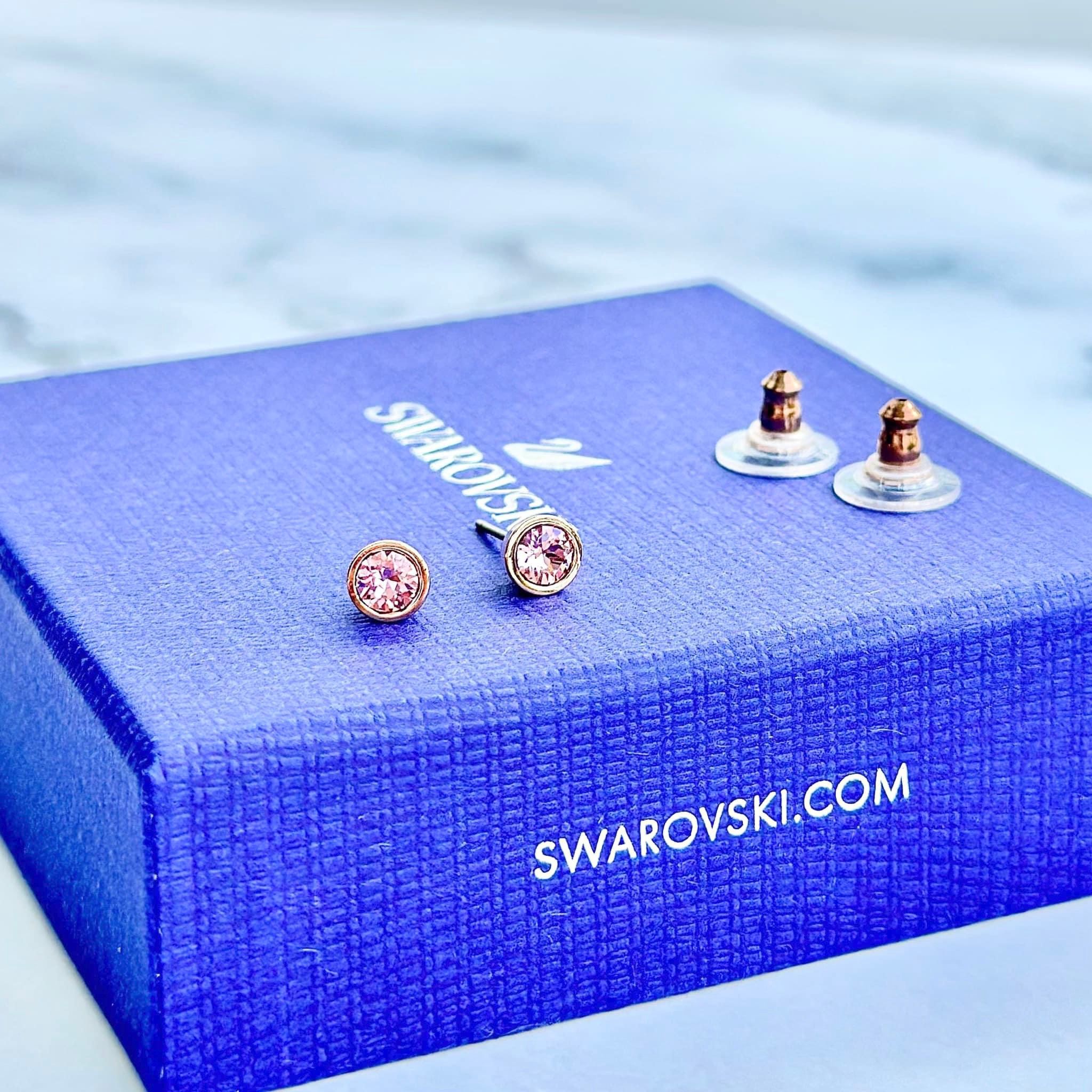 Khuyên nụ hồng Swarovski - Solitaire stud earrings Round cut, Pink, Rose gold-tone plated