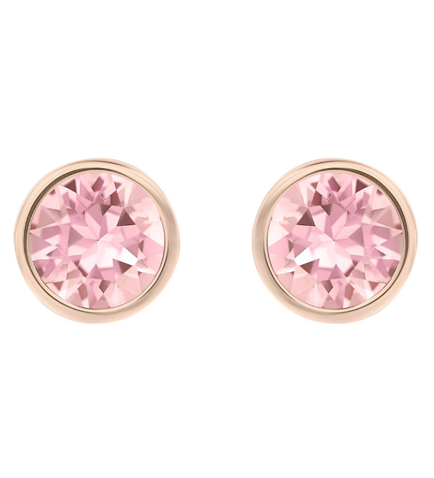 Khuyên nụ hồng Swarovski - Solitaire stud earrings Round cut, Pink, Rose gold-tone plated