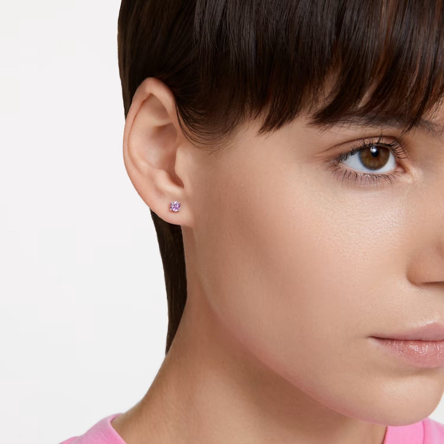 Khuyên tai Swarovski Stilla nụ tím - Swarovski Stilla stud earrings Round cut, Purple, Rhodium plated
