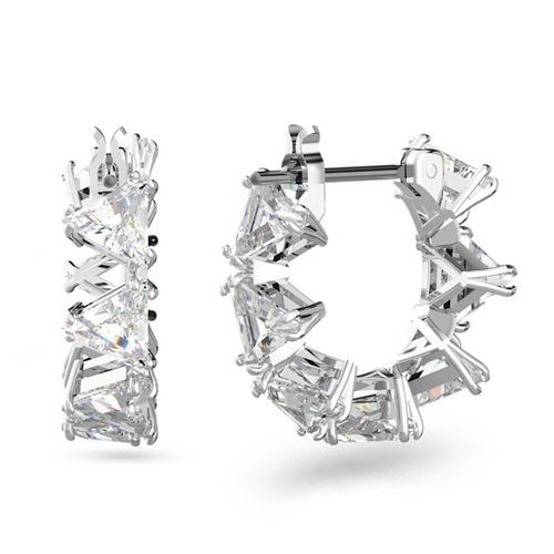 Khuyên tai Swarovski Ortyx trắng - Swarovski Ortyx hoop earrings Triangle cut, Small, White, Rhodium plated