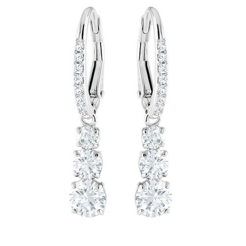 Khuyên tai Attract Triology Swarovski màu trắng - Swarovski Attract Trilogy hoop earrings Round cut, White, Rhodium plated