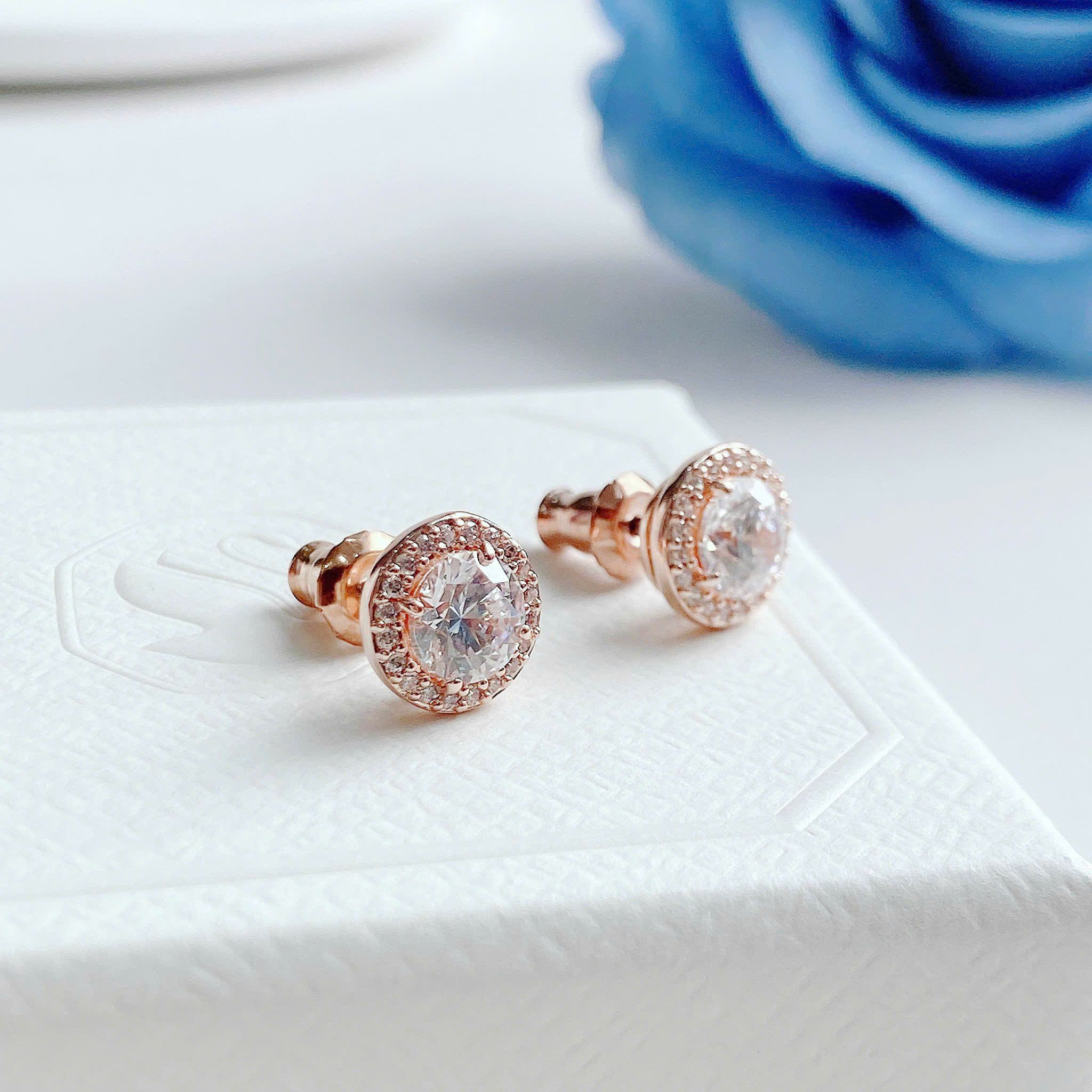 Una Angelic stud earrings Round cut, Pavé, White, Rose gold-tone plated