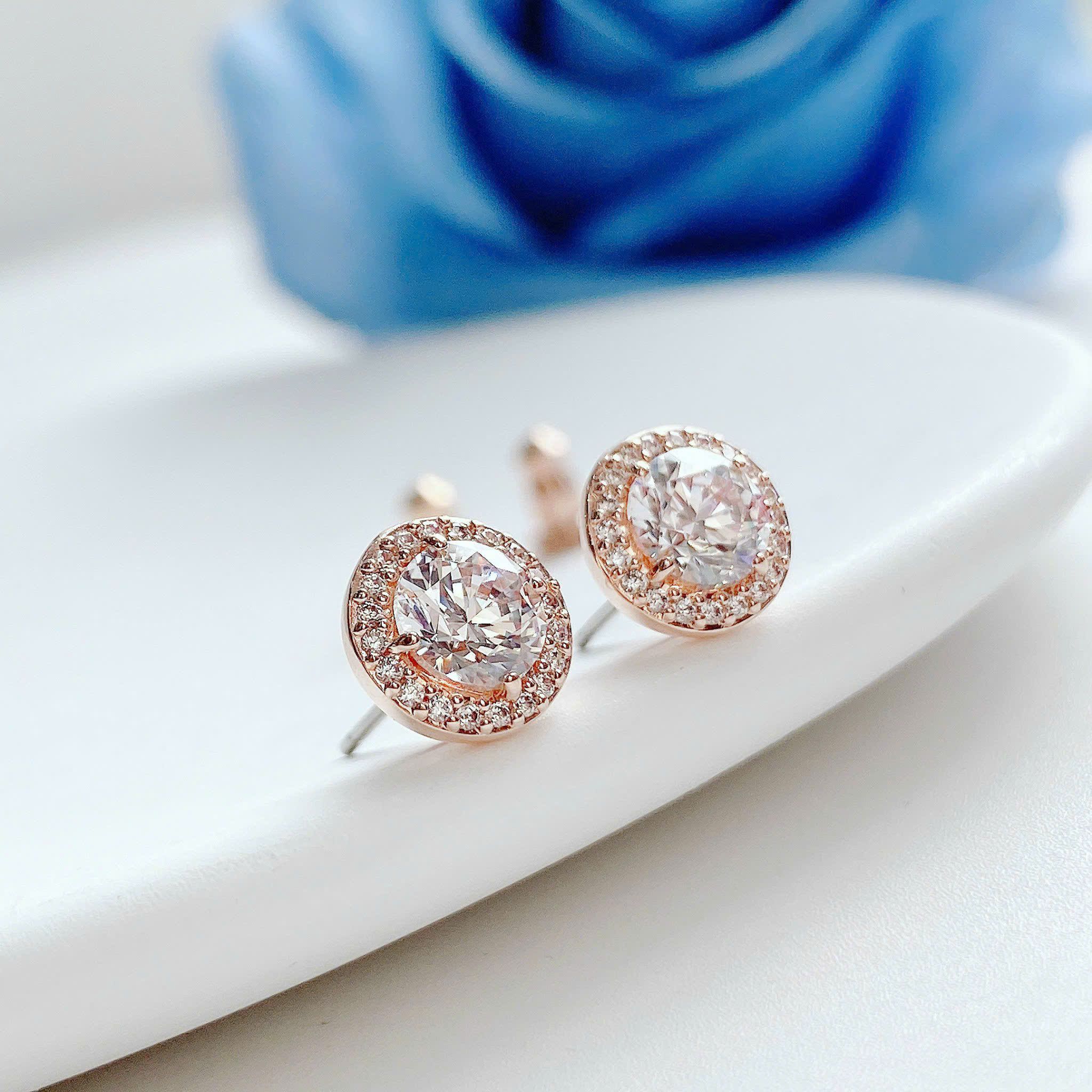 Una Angelic stud earrings Round cut, Pavé, White, Rose gold-tone plated