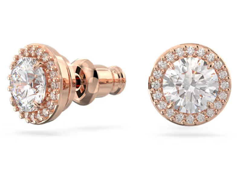Una Angelic stud earrings Round cut, Pavé, White, Rose gold-tone plated
