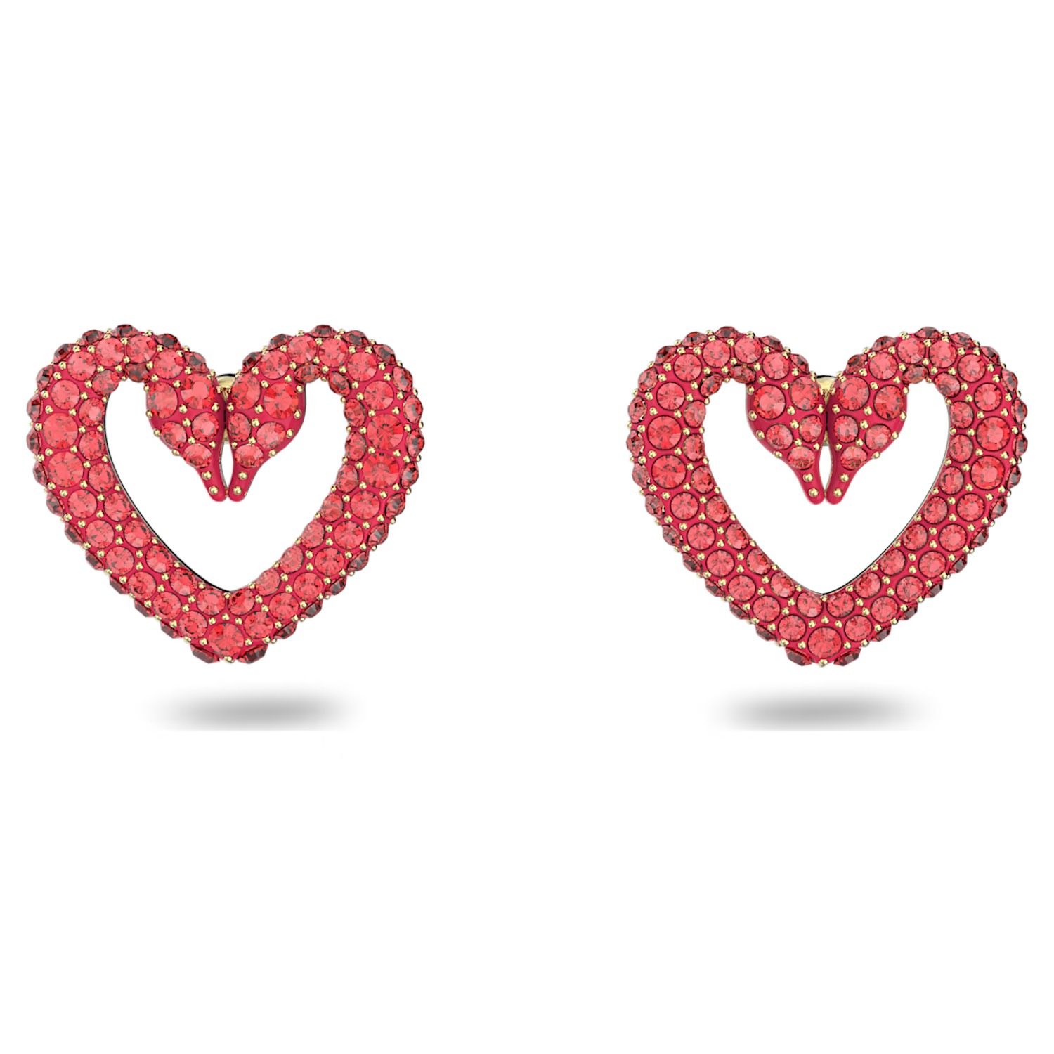 Khuyên tai Swarovski Una thiên nga đỏ - Swarovski Una stud earrings Heart, Small, Red, Gold-tone plated