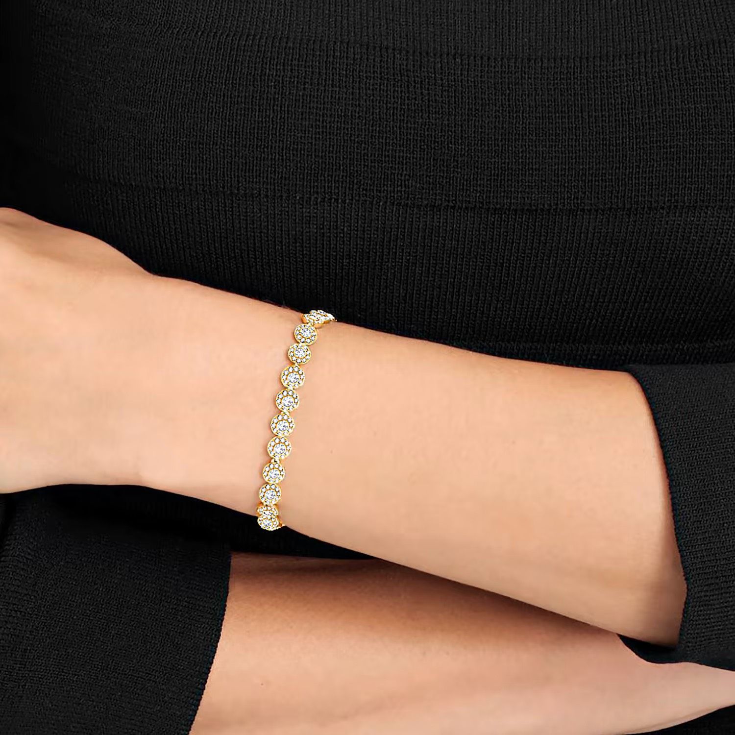 Lắc tay Swarovski Angelic màu vàng - Swarovski Angelic bracelet Round cut, Pavé, Medium, White, Gold-tone plated