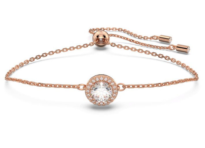 Constella bracelet Round cut, Pavé, White, Rose gold-tone plated
