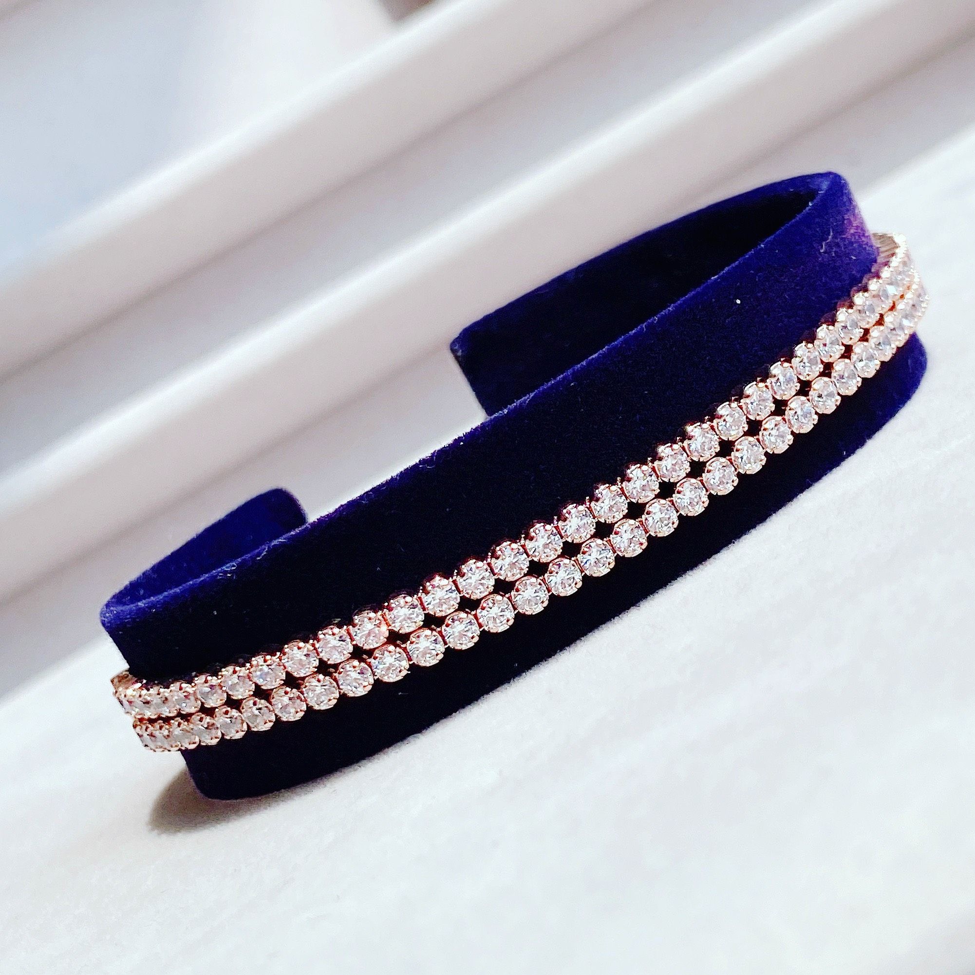 Lắc đá đôi Swarovski màu trắng/ vàng hồng - Swarovski Subtle bracelet Round cut, White, Rhodium plated
