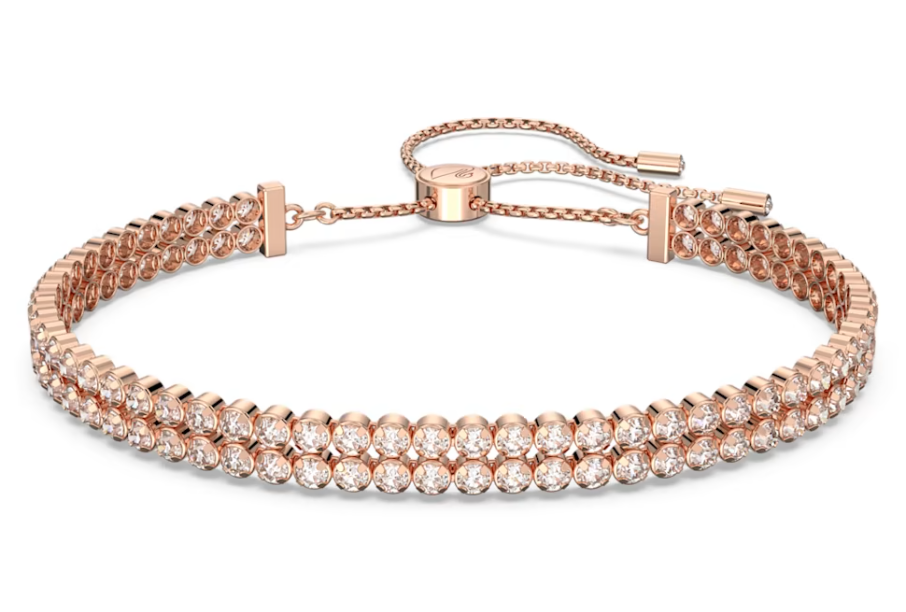 Lắc đá đôi Swarovski màu trắng/ vàng hồng - Swarovski Subtle bracelet Round cut, White, Rhodium plated