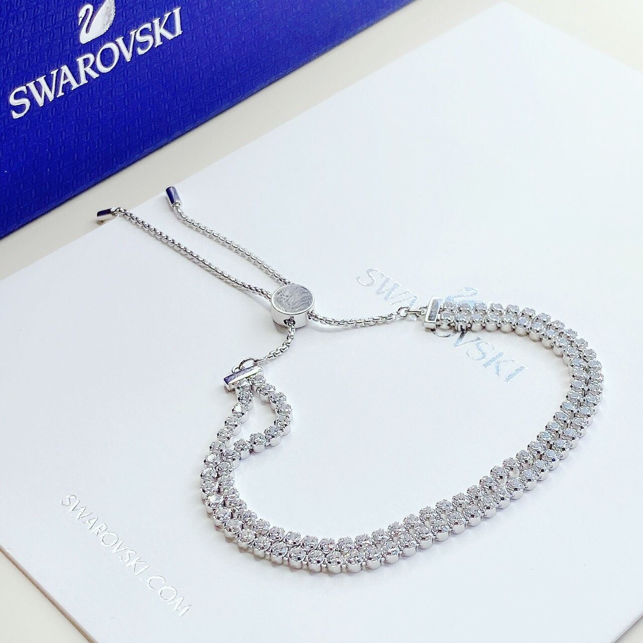 Lắc đá đôi Swarovski màu trắng/ vàng hồng - Swarovski Subtle bracelet Round cut, White, Rhodium plated