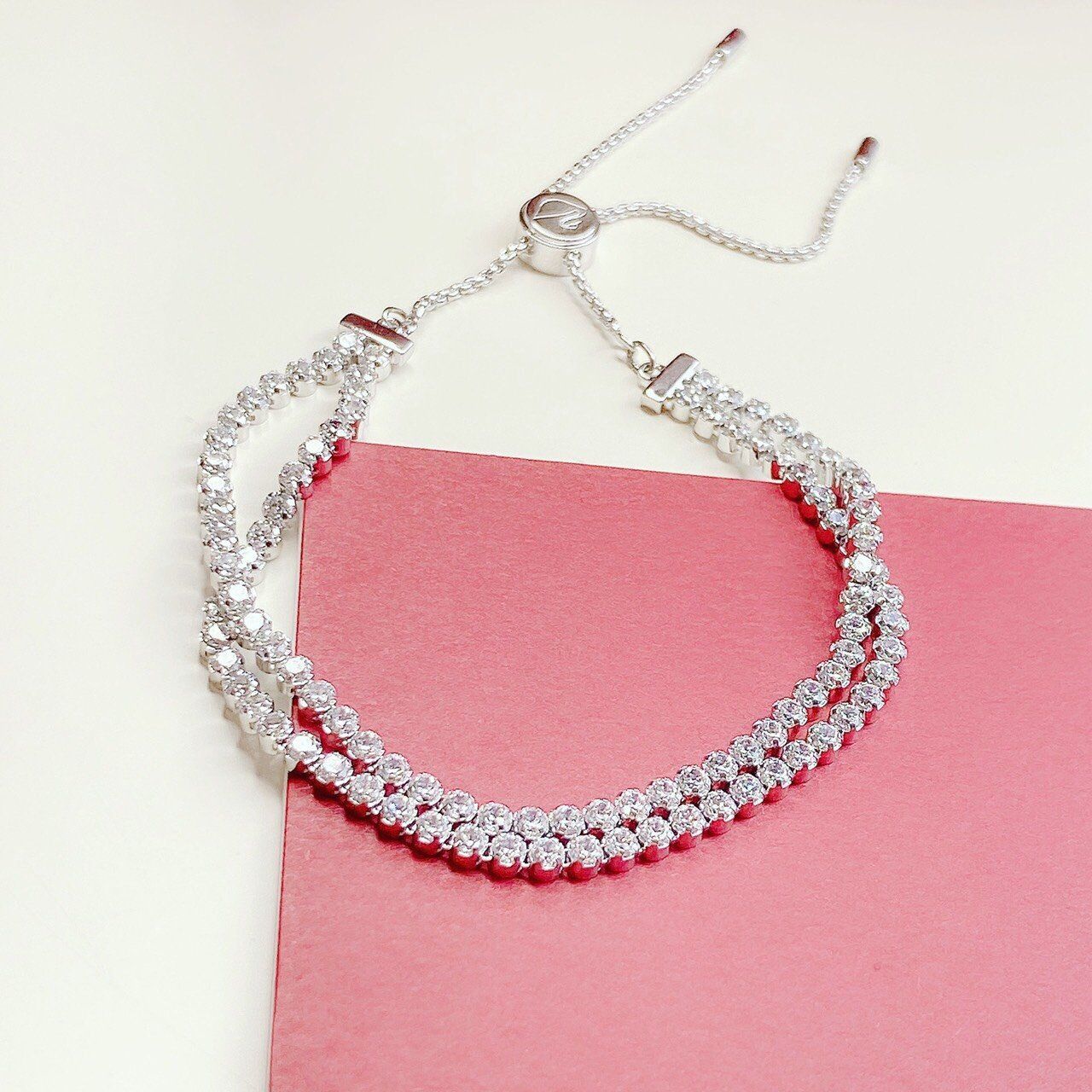 Lắc đá đôi Swarovski màu trắng/ vàng hồng - Swarovski Subtle bracelet Round cut, White, Rhodium plated