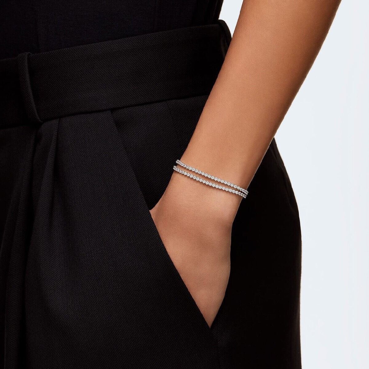 Lắc đá đôi Swarovski màu trắng/ vàng hồng - Swarovski Subtle bracelet Round cut, White, Rhodium plated