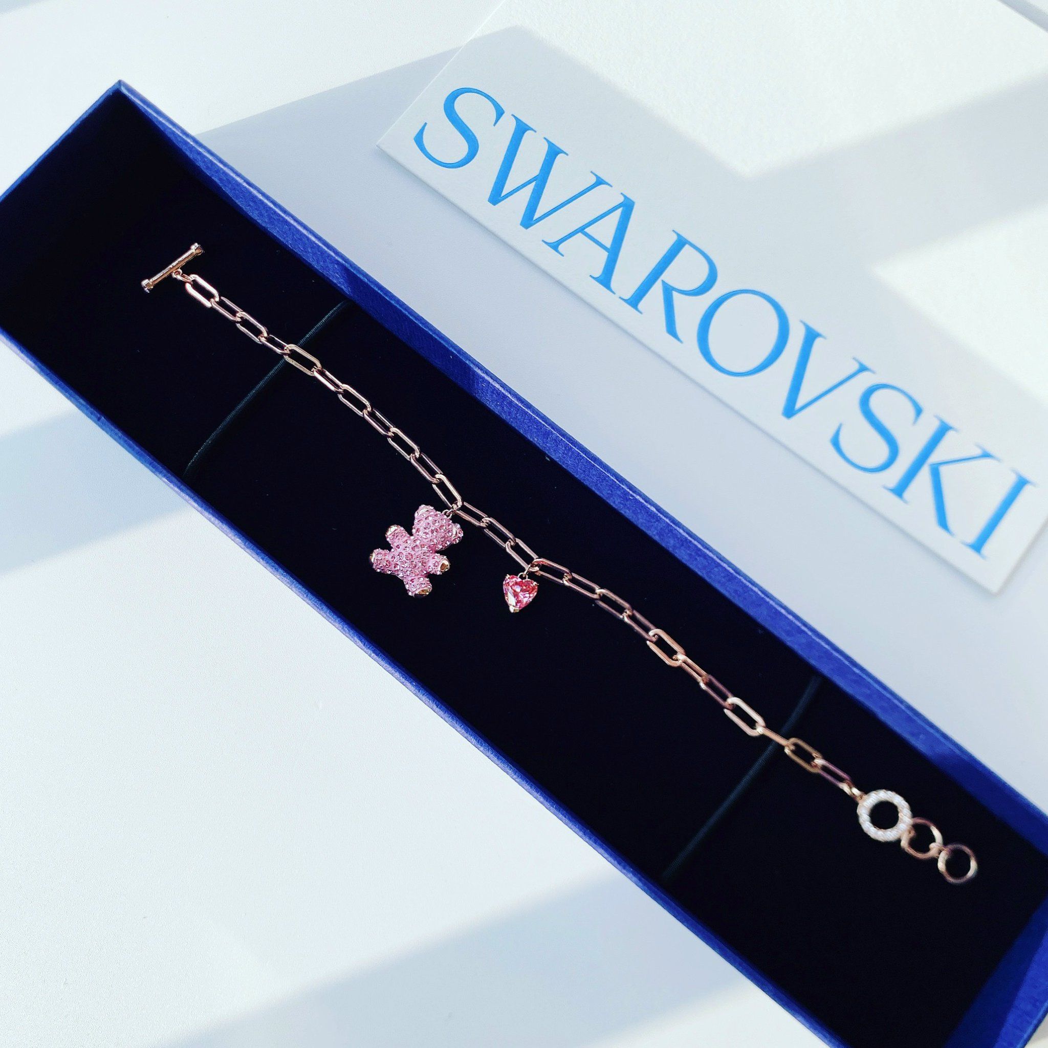 Lắc tay Teddy Swarovski vàng hồng siêu cute - Swarovski Teddy bracelet Bear, Pink, Rose gold-tone plated