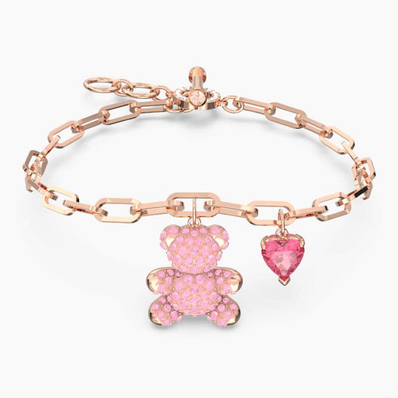 Lắc tay Teddy Swarovski vàng hồng siêu cute - Swarovski Teddy bracelet Bear, Pink, Rose gold-tone plated