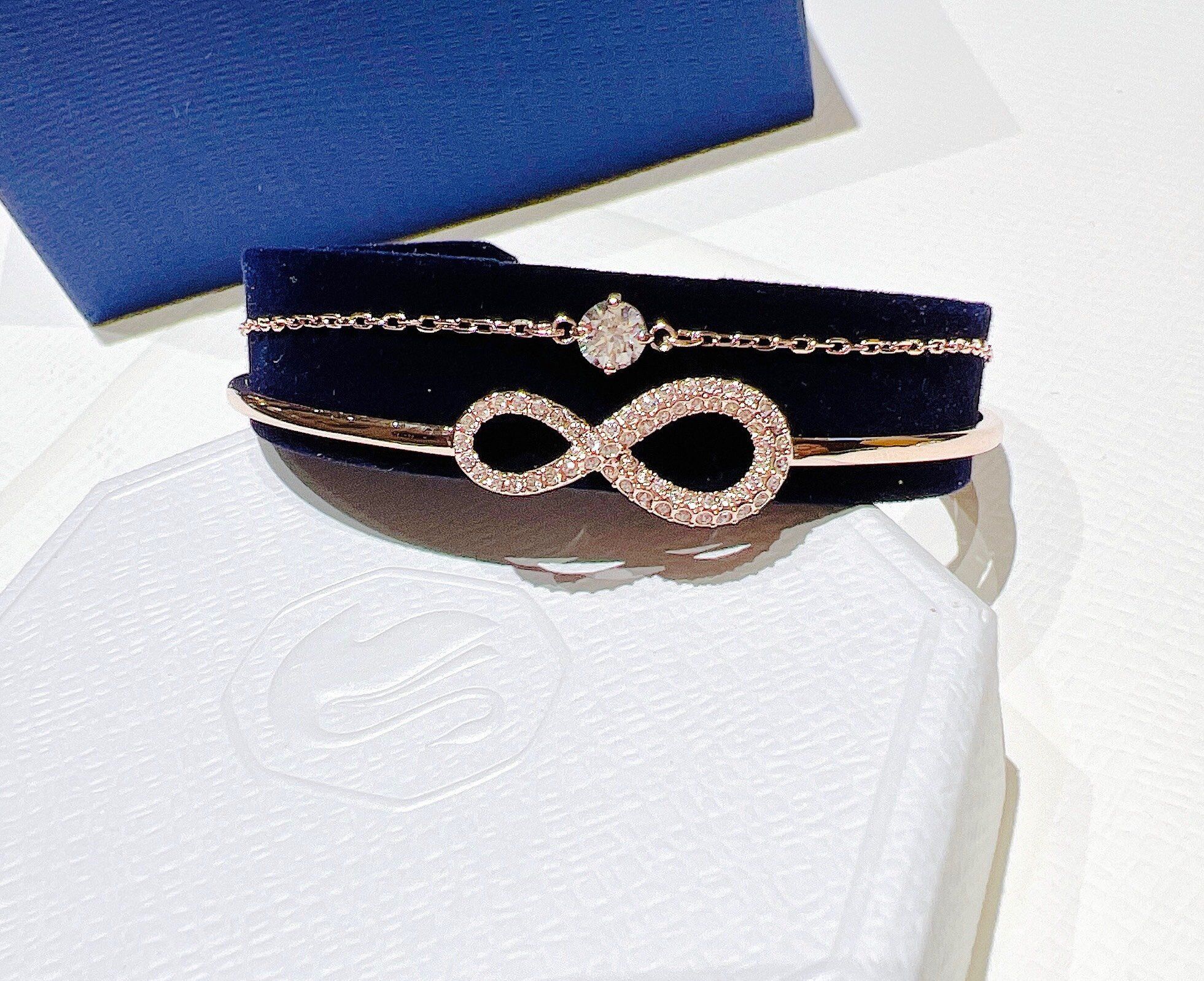 Lắc Swarovski Infinity màu vàng hồng - Swarovski Infinity bangle Infinity, White, Rose gold-tone plated