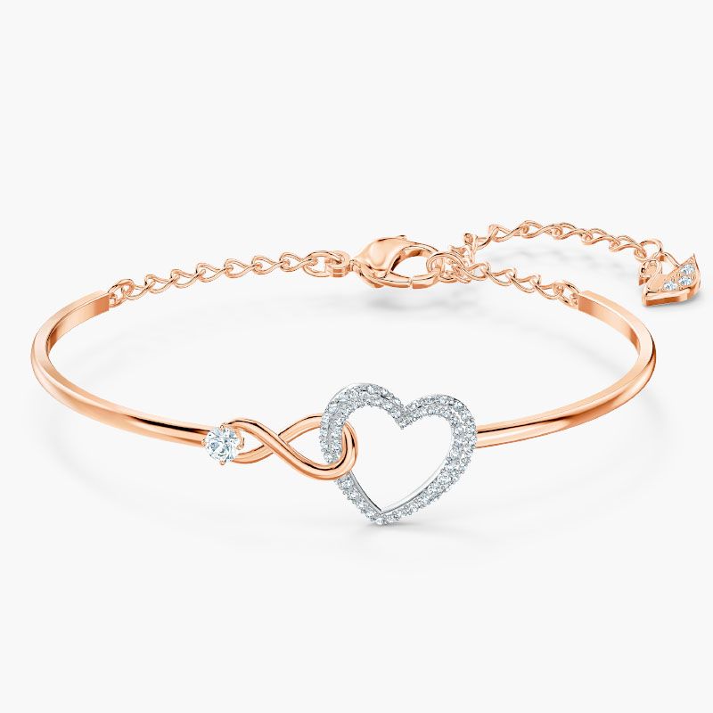 Lắc tay Swarovski Infinity tim màu vàng hồng - Swarovski Infinity bangle Infinity and heart, White, Mixed metal finish